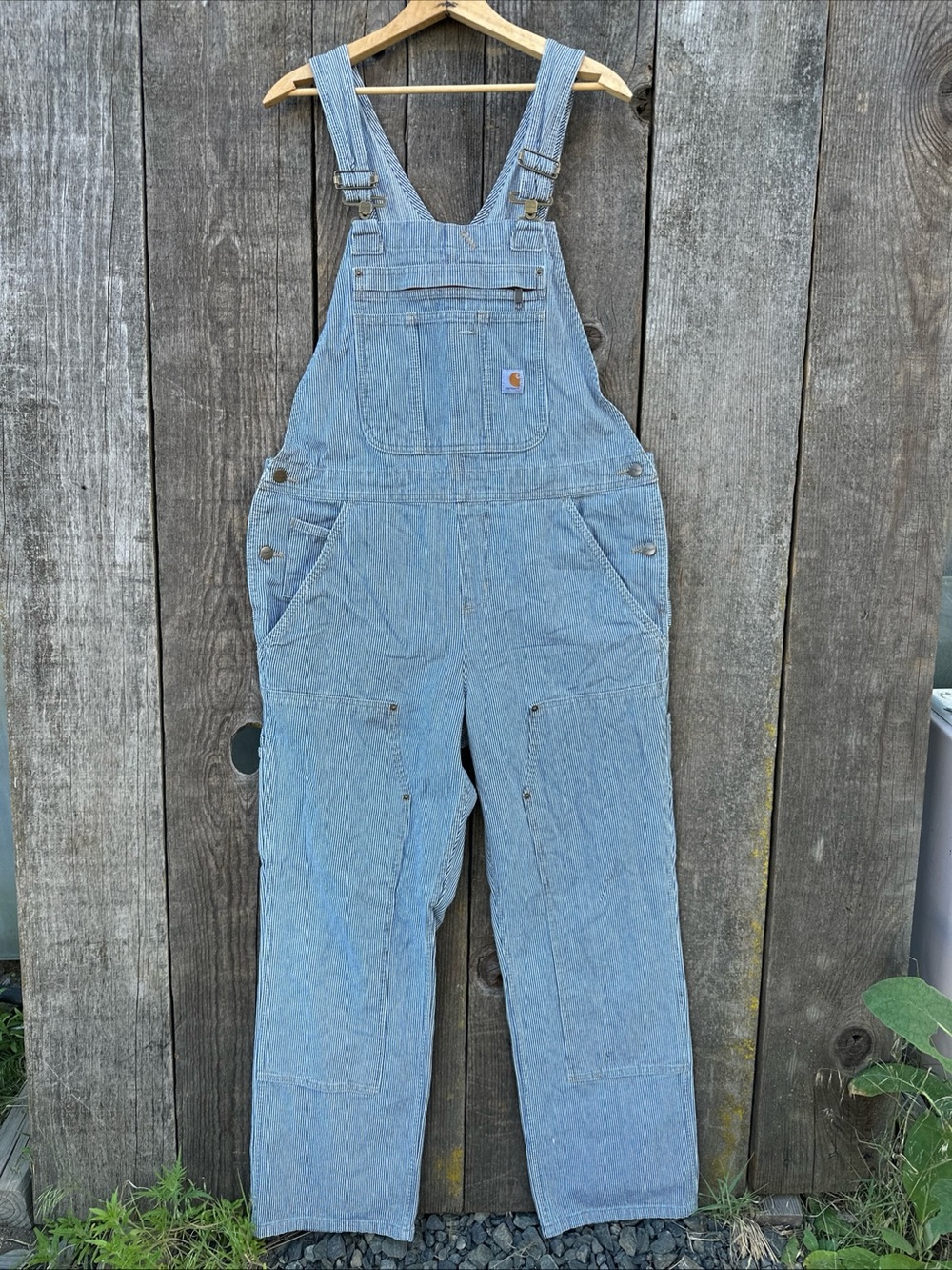 Carhartt Women's Hickory Railroad Stripe Bib Overalls Relaxed Fit Large 12-14